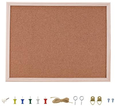 Cork Notice Board Bulletin Vision Boards - 40X30cm Memo Board Wooden Frame Pin Board for Bedrooms Bulletin Board with Push Pins (corkboard)