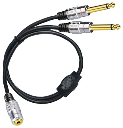 talNite Adattatore Jack 3.5mm a 2x 6.3 Audio Doppio Mono TS Maschio a 3,5mm Stereo TRS AUX Femmina Cavo Connettore,Prolunga e Sdoppiatore Cuffie,Cavo adattatore Cuffie a Y uno a due da 50cm