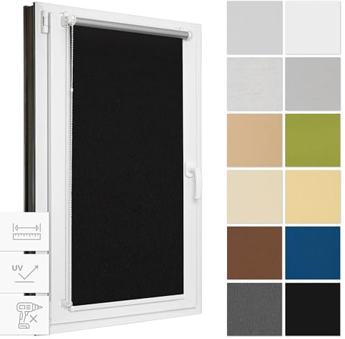 Estika Tenda a rullo oscurante termica senza forare, larghezza con incrementi di 1 cm - 115 x 220 cm - Nero - per interni, per finestre, protezione solare