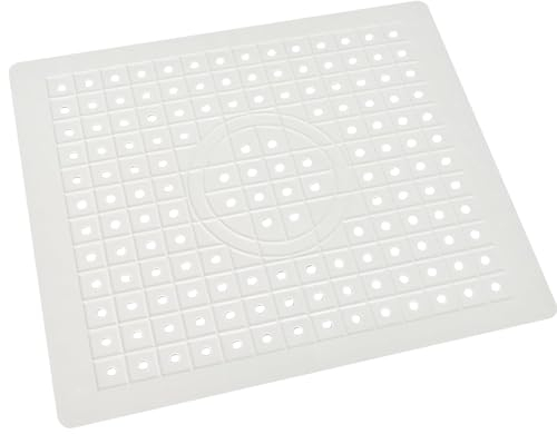 DabbOo Spülbecken Schutzmatte Spülbeckenmatte Quadratische Untersetzer Abtropfmatte Spülbeckeneinlage Eckig mit Abflussloch Non-Slip Drain Mat für Küchenspülbeckenboden, Besteck und Glaswaren(Weiß)