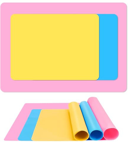 3 Stück Malunterlage für Kinder, Bastelunterlage, Silikonmatte, Antihaft Knetunterlage Bastelmatte für Malen, Kneten, Schmuckherstellung und Andere Handwerkliche Aktivitäten, 40x30cm/50x40cm