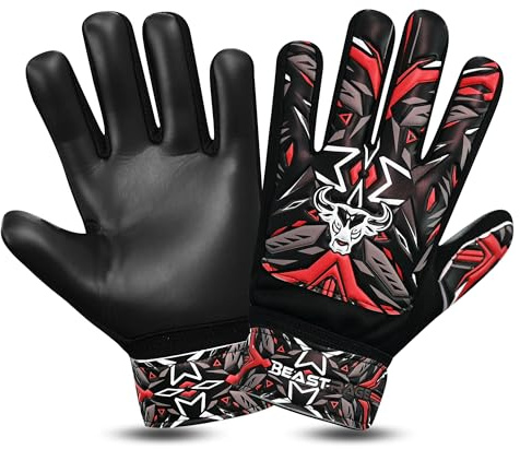 BEAST RAGE Fotboll målvaktshandskar för pojkar barn ungdomar, fotboll målvaktshandskar med starkt grepp för de tuffaste besparingarna, handledsstöd 4 mm latex palm (orange, storlek 8 (M/L))