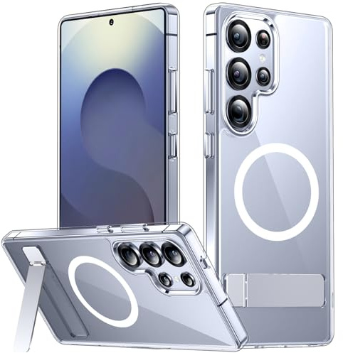SPIDERCASE for Samsung Galaxy S25 Ultra Case, Magnetic with [3 Stand Ways][ Military Grade Drop Protection] with Invisible Stand Shockproof Slim Case for Galaxy S25 Ultra 5G 6.9'',Clear