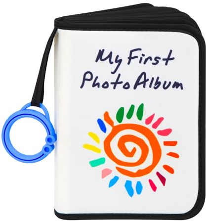 Baby's My First Family Album Holds 21 4x6 Photos, Baby Sun Photo Album Soft Cloth Family Book,My First Photo Book for Baby or Toddlers,Cute Book Gift for Babies Shower Newborns Family Photos（Black）