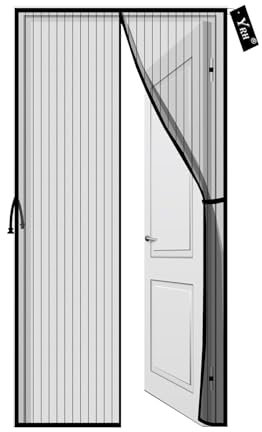 YRH Mosquitera Puerta Magnetica, Nuevo Diseño de Hebilla Lateral, Malla Resistente, Autosellante - Malla Mosquitera Mejorada, Puerta Mosquitera con Cinta Mágica, Negro, 90 x 210 cm