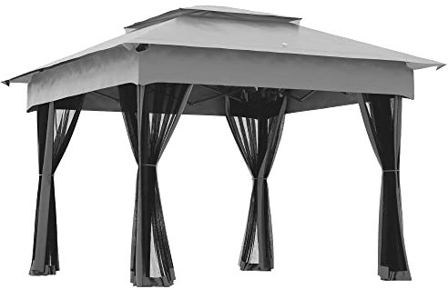 Outsunny Carpa Plegable Gazebo 3,3x3,3 m Cenador Plegable con 4 Paredes Laterales de Malla Anti-UV y Bolsa de Transporte para Camping Fiestas Gris Claro