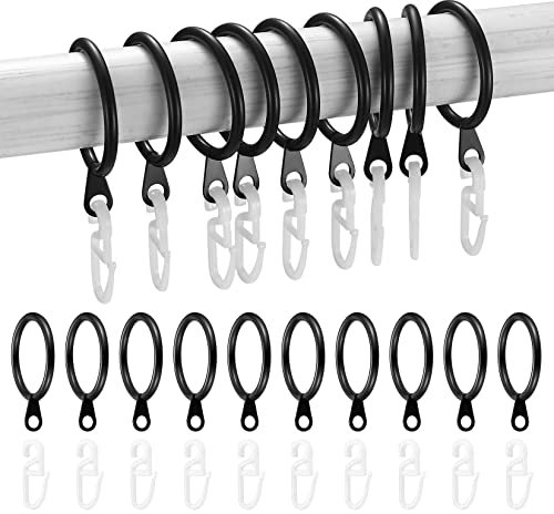 24 Sets Black Metal Curtain Rings and Hooks, 30mm Curtain Hooks and Rings, 24 Metal Drapery Hanging Ring & 24 Plastic Curtains Hook, Sliding Eyelet Ring for Curtains Rods Poles