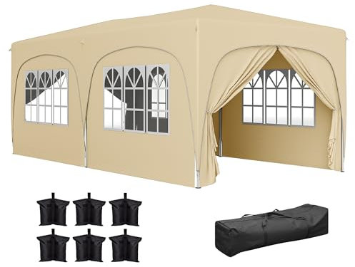 Outsunny Carpa Plegable Gazabo 3x6 m con Paneles Laterales UPF50+ Cenador Pabellón de Jardín con Altura Ajustable y Bolsa de Transporte para Camping Fiestas Patio Terraza Arena