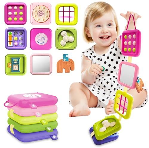 weirtoya Busy Board for 1 Year Old,Montessori Toys for 1 2 3 Year Old Boy Girl Birthday Gifts,8 in1 Toddler Toys Travel Activities Busy Cube,My First Montessori Busy Board (Pink Blue)