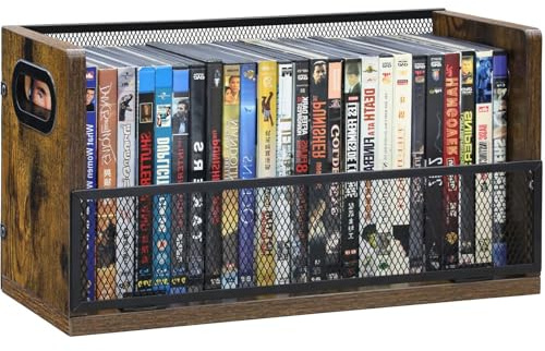 Salajory CD DVD Storage Rack with Handles, Holds 28 DVD or 32 Blu-ray Cases | Portable DVD Case Holder for Desktop, Closet, Video Games, Books & Movies