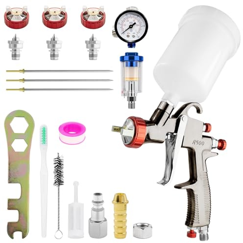 R500 LVLP - Pistola de pulverización de aire comprimido con 3 boquillas de 1,3/1,5/1,7 mm, para coches y casas, pintura de bricolaje, con accesorios de pulverización de pintura, fácil de usar