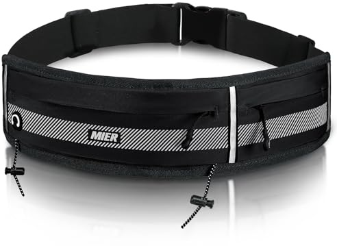 MIER Running Belt for Men Women Slim Fanny Pack Phone Holder Jogging Pouch with Marathon Bib Clip Runner Waist Pack for Walking Cycling for Keys, Cards & Essentials (Black)
