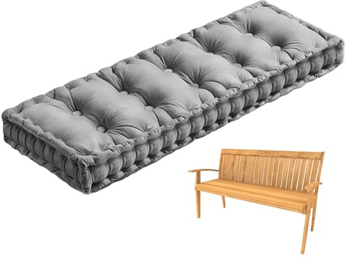 Cojín de banco de terciopelo suave con asa, 10 cm de grosor, para muebles de jardín, alféizar de ventana, para uso en interiores y exteriores, color gris, 150 x 40 cm