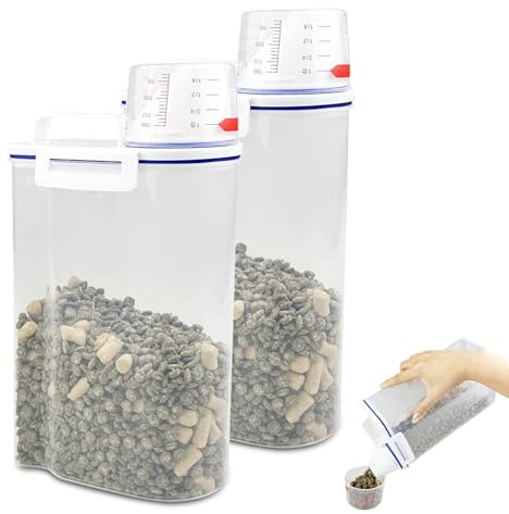 Chiluxendo 2 Set Conteneur Croquettes Chien, Boite Croquette Chat, Bac Alimentaire, Container Rangement Croquette, Seau Compagnie Conservation pour Aliments Animaux, Boîtes Nourriture avec Gobelet Dos