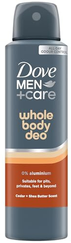 Dove Men+Care Whole Body Deo Deodorante Spray Uomo per Tutto il Corpo Cedar + Shea Butter 150 ml, Deodorante Corpo Multi-Zona con 0% Sali di Alluminio, Protezione Anti-Odore fino a 72 Ore