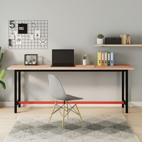 SooIarix Skrivbordsskiva 200 x 55 x 2,5 cm, vikbar, av massivt bokträ, lackerad, för kontor, matsal och dator, mångsidig bänkskiva