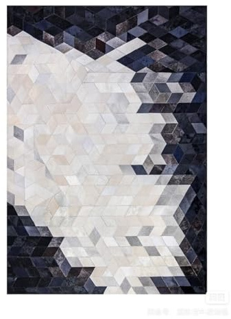 Suixtil Alfombra de Cuero Vaca Patchwork Blanco y Negro, Alfombra hipoalergénica Oficina Rectangular Aspecto Vintage Genuino(1600MMx2300MM)