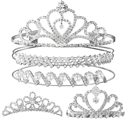 Teenitor Crown, 5pcs Tiaras for Women, Tiara Crown, Silver Tiara for Little Girls Rhinestone Headbands Wedding Headband Party