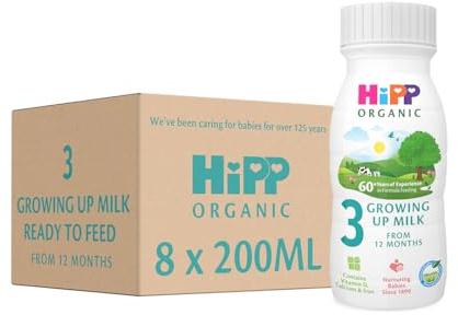 HiPP Organic 3 Growing up Baby Milk Ready to feed liquid formula, From 12th months 200ml (Pack of 8)