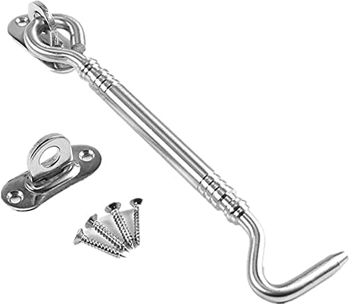 KJ Stainless Steel Heavy Duty Cabin Hook and Eye Lock for Shed, Gate or Garage Door (188mm)