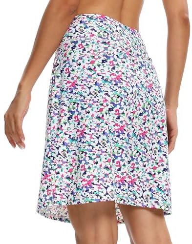 M MOTEEPI Tennisrock Damen 20'' Knielang Rock Mit Hose Drunter Damen Hohe Taille Hosenrock Skort Skirt for Women Golfrock Sportrock Midi Rock Damen Sommer Mit Taschen Innenshorts Bunte Blumen M