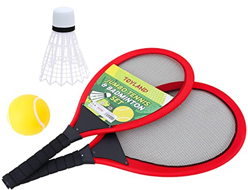 Toyland 65cm Jumbo Tennis & Badminton Set - 2 Riesenschläger mit Riesen Federball & Riesen Tennisball