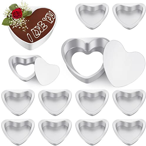 Honeydak 11 Pieces Valentine's Aluminium Heart Shaped Cake Pan for Baking 10 and 3 Inches Heart Pan with Removable Bottom DIY Tin Muffin Chocolate Mold