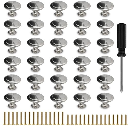 HEALUA 30 Pack Brushed Nickel Cabinet Pulls - 1-1/4 inch Kitchen Cabinet Knobs and Drawer Pulls for Dresser Drawers