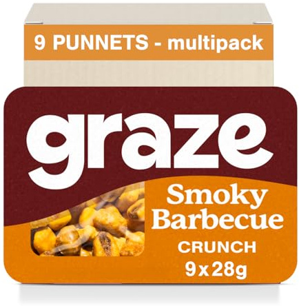 Graze Smoky Barbecue Crunch - Vegan Savoury Healthy Snacks, High in Fibre, 125 kcals per portion, Natural Flavours (9 x 28g Snacks)