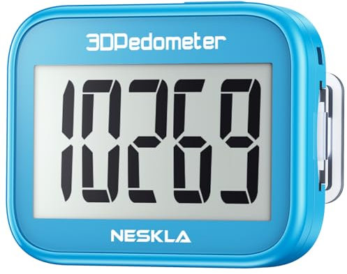 NESKLA 3D Pedometer for Walking, Simple Step Counter with Large Digital Display, Step Tracker with Removable Clip Lanyard, Accurately Track Steps for Men Women Kids Adults Seniors