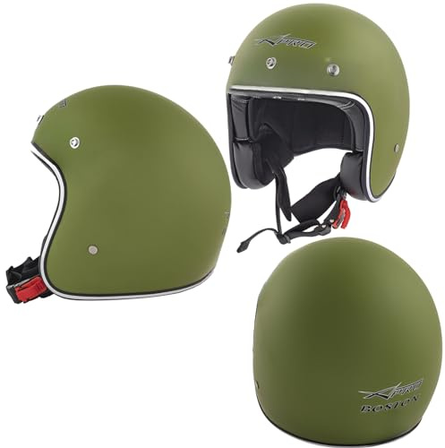 Casco Moto Jet Omologato Scooter ECE 22-06 Verde Opaco Custom Militare Taglia M