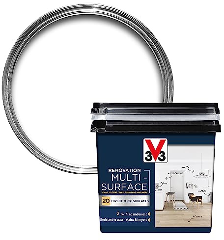 V33 Renovation Multi-Surface Paint - No Undercoat Needed - Over 20 Surfaces - Resistance To Water Stains & Impact - High Coverage - White Satin 750ml