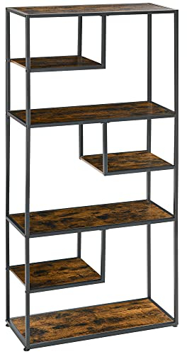 HOMCOM 6 Tier Bookcase, Industrial Display Shelf, Standing Storage Shelf, 34x83x180cm for Study, Office, Living Room, Bedroom, Rustic Brown and Black