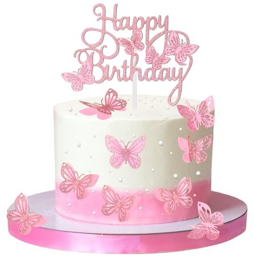 Happy Birthday Decoracion 13 Piezas Adornos Para Tarta De Mariposa 3D Cumpleaños Niña Dulce Decoración Para Tarta De Feliz Cumpleaños Adornos Para Magdalenas Para Fiesta De Boda