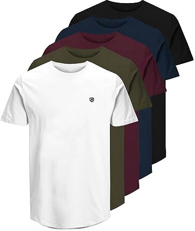 JACK & JONES Herren Shirts T-Shirt Tee SS Crew Neck 5er Pack, Farbe:Mehrfarbig, Größe:2XL, Artikel:-Navy Blazer/White/Olive Night/Black/Port Royale