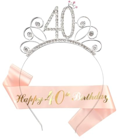 KOQAIIZ 40 Anni Compleanno Donna Decorazioni Corona Sciarpa Set, 40 Anni Fabulous Sash e Strass Coroncina Compleanno per Decorazioni, Principessa per Donna Decorazione Accessori Regalo
