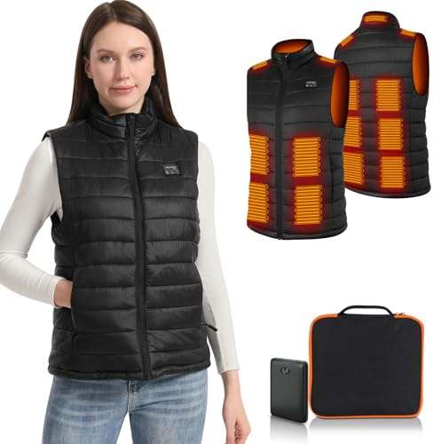 Amiable Gilet Riscaldato Donna,Giubbotto Riscaldato con Batteria da 10000 mAh Inclusa,Giacca Riscaldata con 15 Zone di Riscaldamento,gilet riscaldato per Escursionismo Ciclismo Caccia