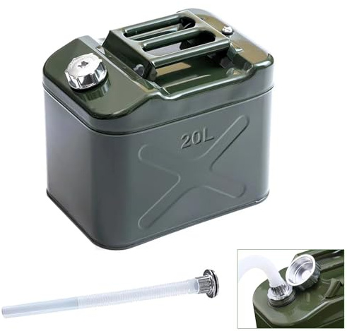 5 Gallon Metal Water Can with Flexible Nozzle System Pressure Relief Valve Safety Configuration, Square and Stable, Water Container for Camping No Bracket Required (20 Litre)