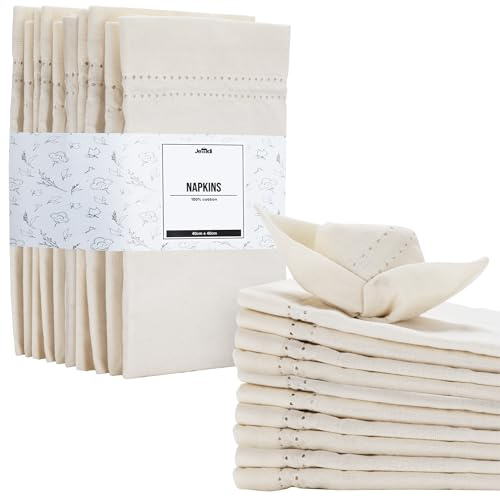 JEMIDI Servilletas Tela - 12x Servilletas Blancas de Tela de 100% Algodón Oeko Tex - Servilletas Tela Blancas con Aspecto de Lino - Set 12x Servilleta de Algodón 40 x 40 cm