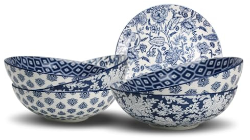 Artime - Lot de 6 Assiettes Creuses Bleues et Blanches, Vaisselle avec Motifs, Assiettes en Porcelaine, Assiettes Adaptées au Lave-vaisselle et Micro-onde