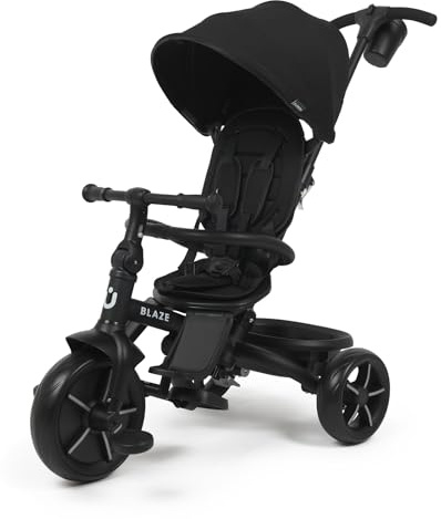 Blaze Baby Trike, 6 in1 Kids Tricycle, grows with your baby, adjustable seat and handle, removable canopy, 5-point safety harness, 10 months to 6 year, Black