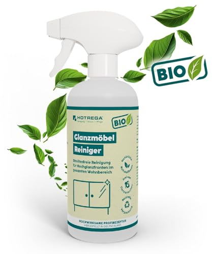 HOTREGA BIO Möbelreiniger 500ml| Streifenfrei mit Anti-Finger-Print Effekt| Für Hochglanzmöbel & Fronten, Glas, Kunststoff, Edelstahl Made in Germany