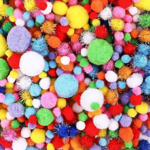1000 Stück Pompons zum Basteln - 1-3cm Pom Poms für Handwerk Herstellung, DIY Kreativen Handwerk Dekorationen für Pompons Deko Party Deko Pompons Bälle für Ostern, Weihnachten, Kinder (Mehrfarbig)