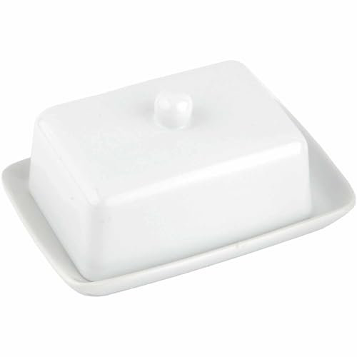 Ceramic Butter Dish with Lid, 17.5 cm Length, White Rectangle Storage Container for Refrigerator with Lid Butter Keeper - Counter Decor,