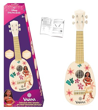 Lexibook, Disney Vaiana, Mon premier ukulélé en bois, 4 cordes en nylon, 53 cm, guide inclus, Bleu, K230VN
