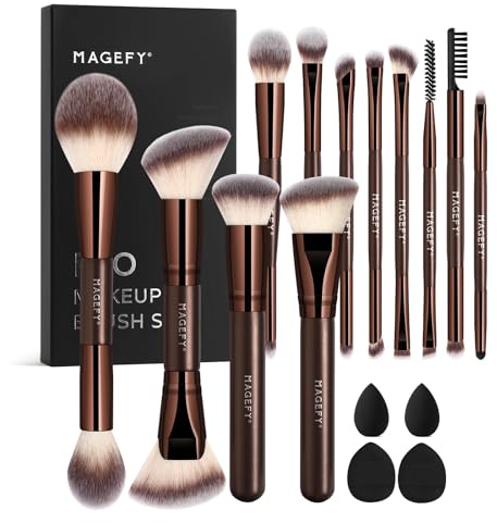 MAGEFY Makeup Brushes 22-in-12 Professional Makeup Brush Set Double-End Make Up Brushes for Powder Concealers Eye Shadows Blush with Gift Box