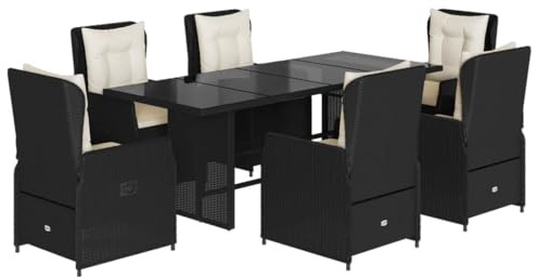 CIOURSTO Grupo de Comedor, Conjunto de Muebles de Jardín con Cojines, Grupo de Asientos para Jardín, Terraza, Poliratán (Negra #08)