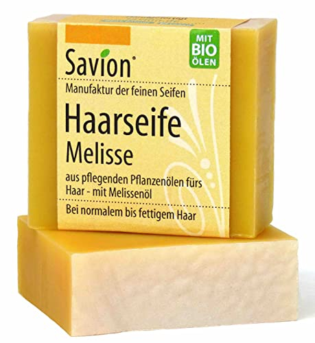 Savion Bio Haarseife Melisse | Natürliche Haarpflege für mehr Fülle & Glanz | Vegan & Nachhaltig | Für Normales bis Leicht Fettendes Haar | Made in Germany 85g