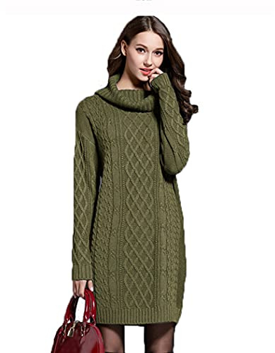 HZQIFEI Robe Pull Femme, Automne-Hiver Mini Robe Tricoté à Col Haut Robe Mi-Longue Chandail Pull Slim Fit