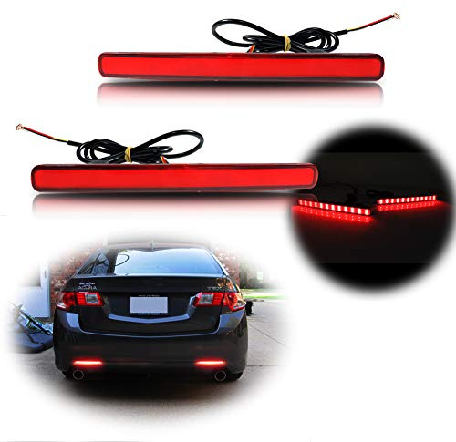 KENRTIR Red Lens 48-SMD LED Bumper Reflector Lights Compatible with 2009 2010 2011 2012 2013 2014 Acura TSX, Function as Tail, Brake & Rear Fog Lamps (Euro Accord)